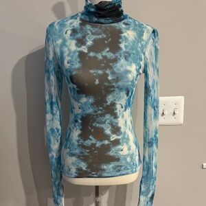 AFRM Blue and White Tie-Dye Long Sleeve Top